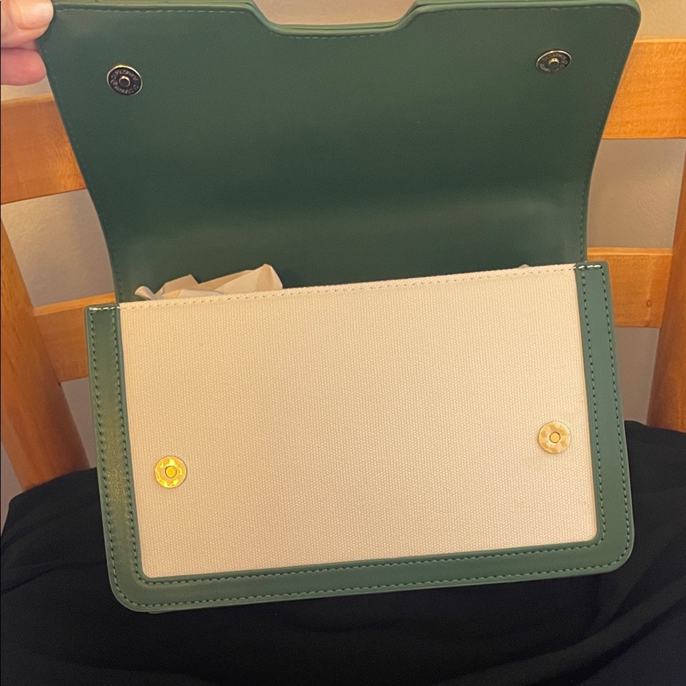 NWOT Jessica Moore Cream & Green Crossbody Bag - Picture 3 of 9